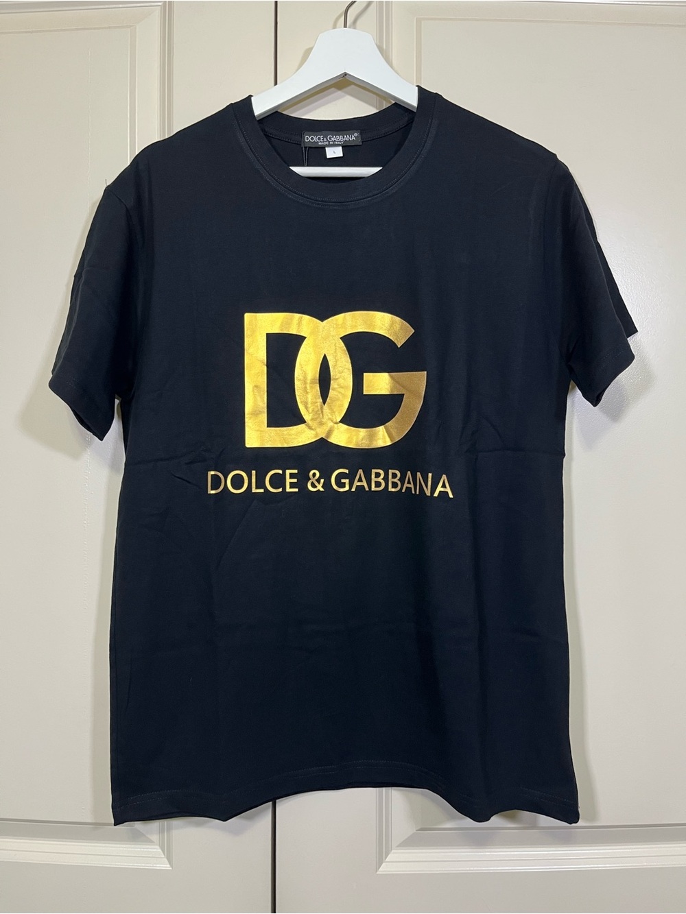 Dolce & Gabbana Black Tee with Metallic Gold DG Logo